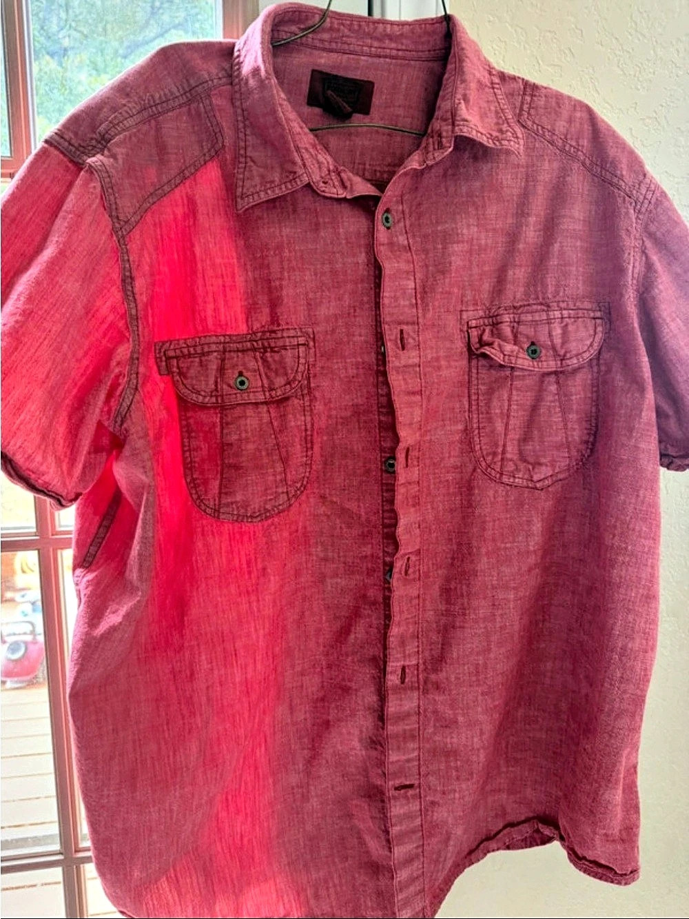 The Foundry Supply Co. Men's Short Sleeve Button-Down Red Medium